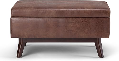 Miniatura 450 de SIMPLIHOME Owen - Bandeja rectangular moderna de mediados de siglo de 34 pulgadas de ancho, otomana pequeña para almacenamiento de mesa auxiliar, en