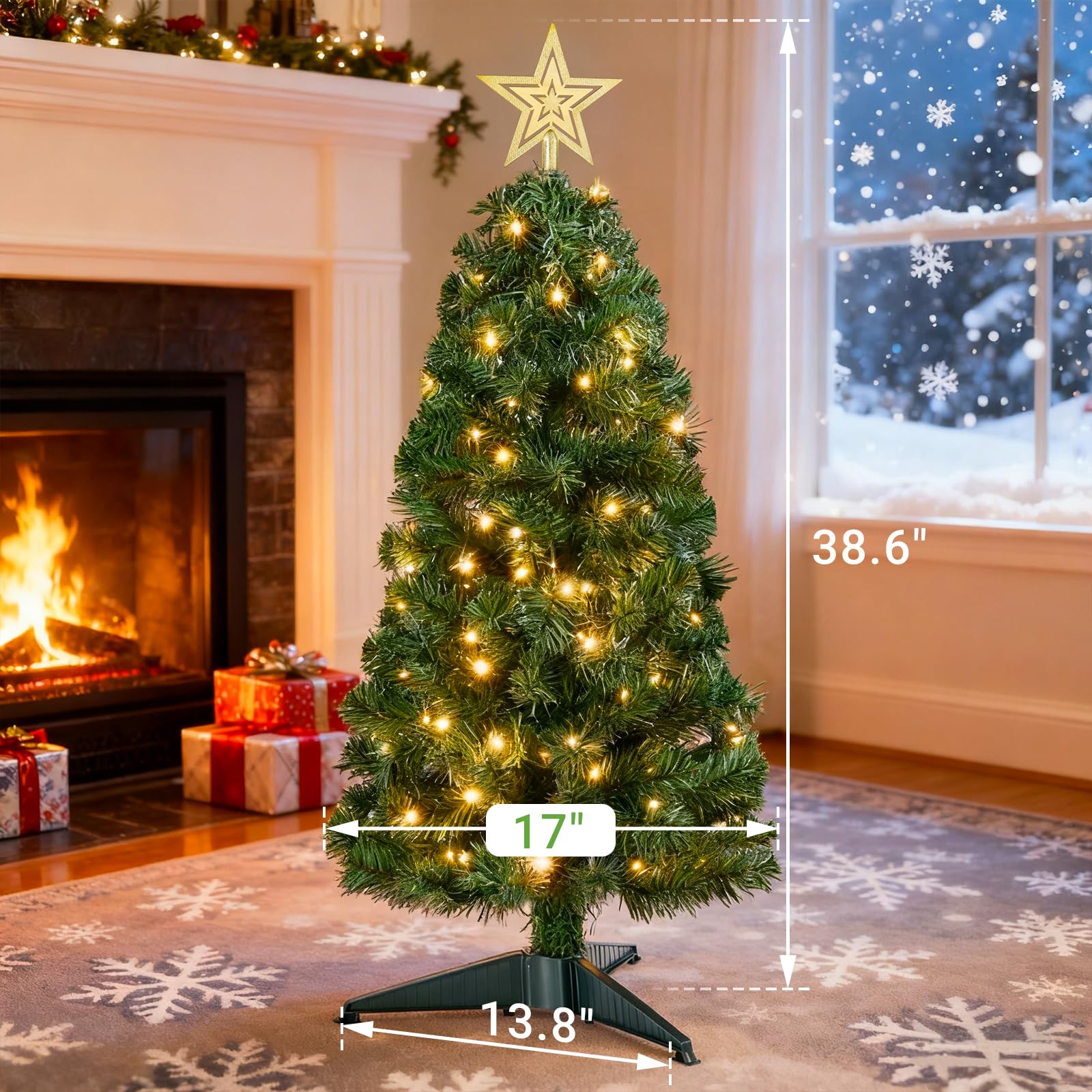 ELYKEN Mini sapin de Noël artificiel de 0,9 m avec lumières LED, décoration de Noël pour table, chambre à coucher, intérieur, extérieur, vert