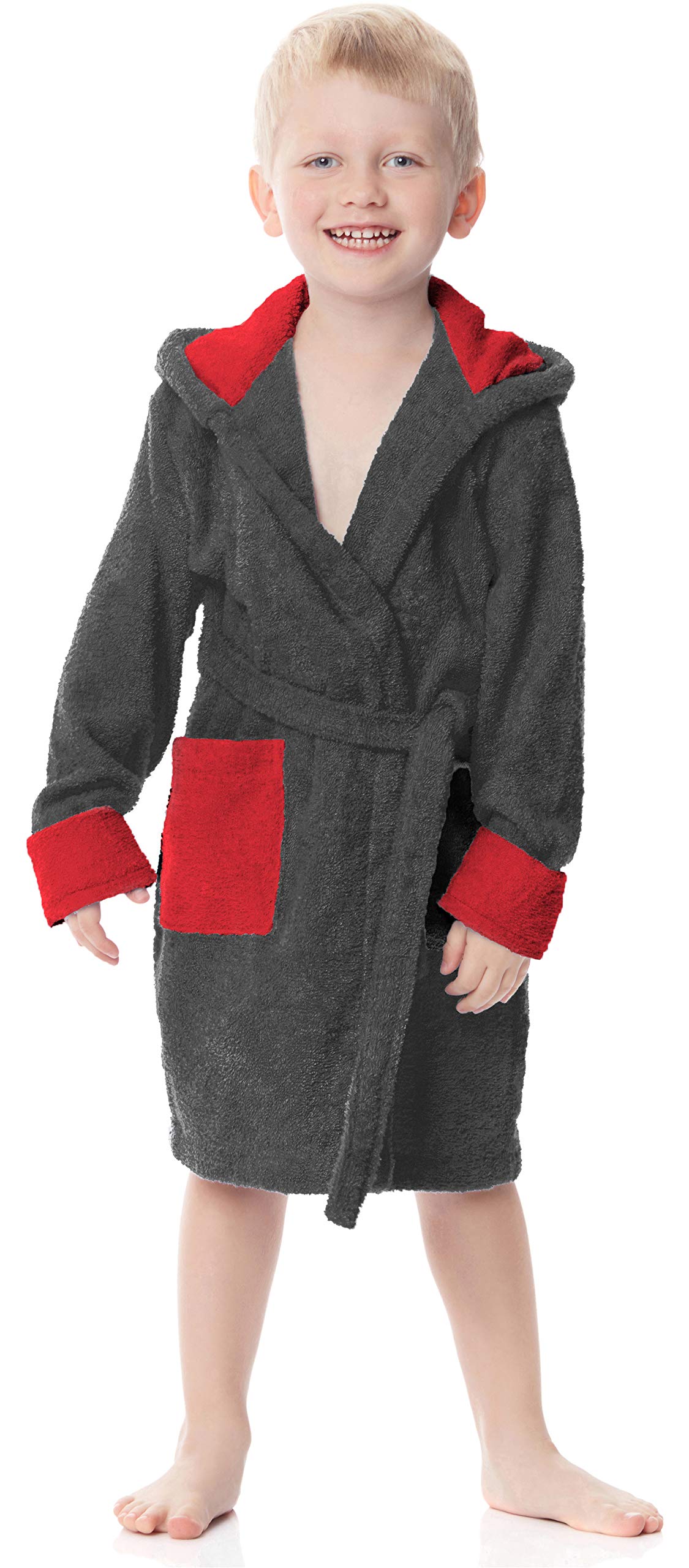 Ladeheid Graphite/Red (D07/D10) Kids 100% Cotton Terry Bathrobe La40-103 (, 134-140)