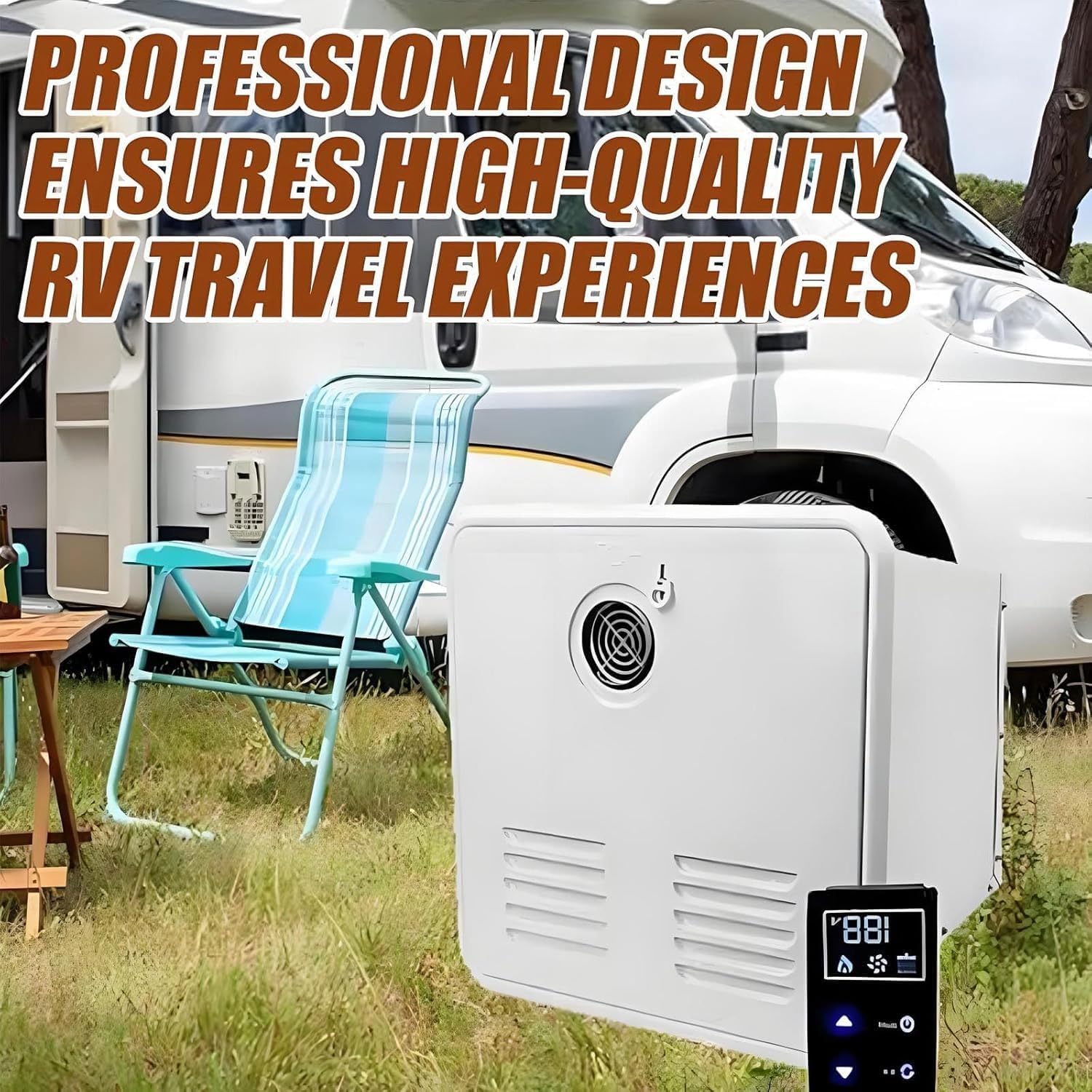 55,000 BTU RV Water Heater, RV Tankless Hot Water Heater with 15 X 15 Inch Door, Stainless Steel & Smart Panel with Remote Control, Compatible With All Rvs, Campers White