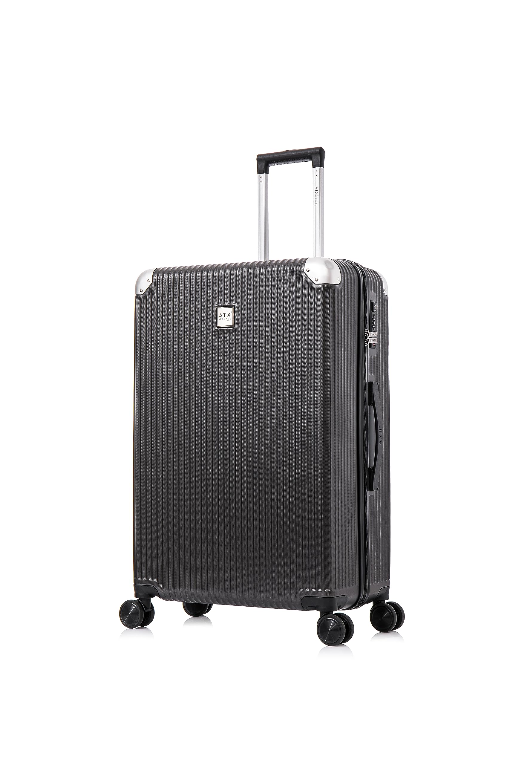 ATX Luggage Large Suitcase Hard Shell on 4 Dual Spinner Wheels Super Lightweight ABS Hold Check in with Built-in TSA Lock (Gun Metal Grey, 110Liter)