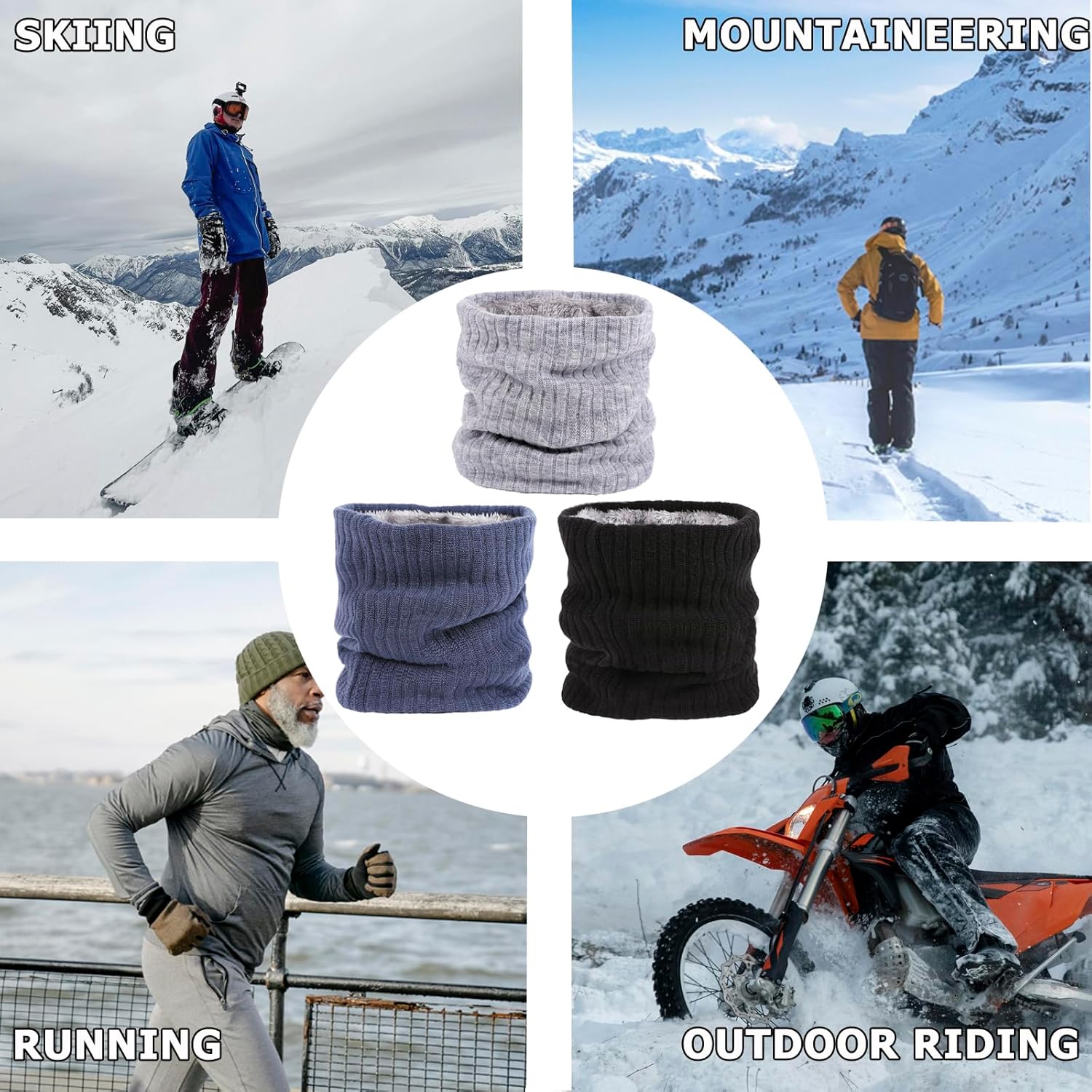 3 Pack Winter Neck Warmer & Ski Mask for Men Women Thermal Warm Fleece Face Mask Neck Gaiter Scarf Gift - Image 6