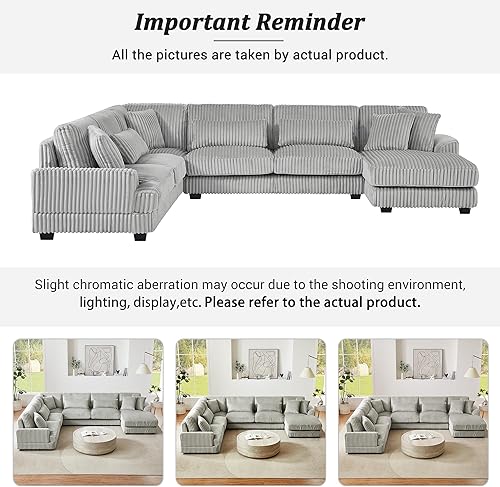 Miniatura 9 de 129in Oversized U-Shaped Sectional Couch Sofa, Modular Cloud Couch with Chaise Lounge, L Shaped Convertible Sectional Sofas for Living Room