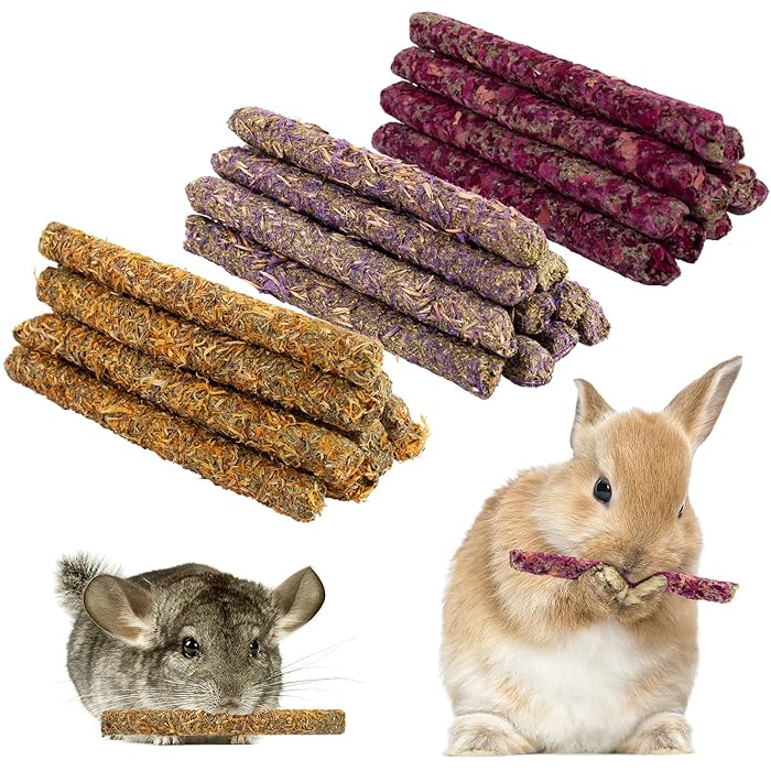 Buy 30Pcs Natural Timothy Hay Sticks 3 Different Flowers Timothy Molar