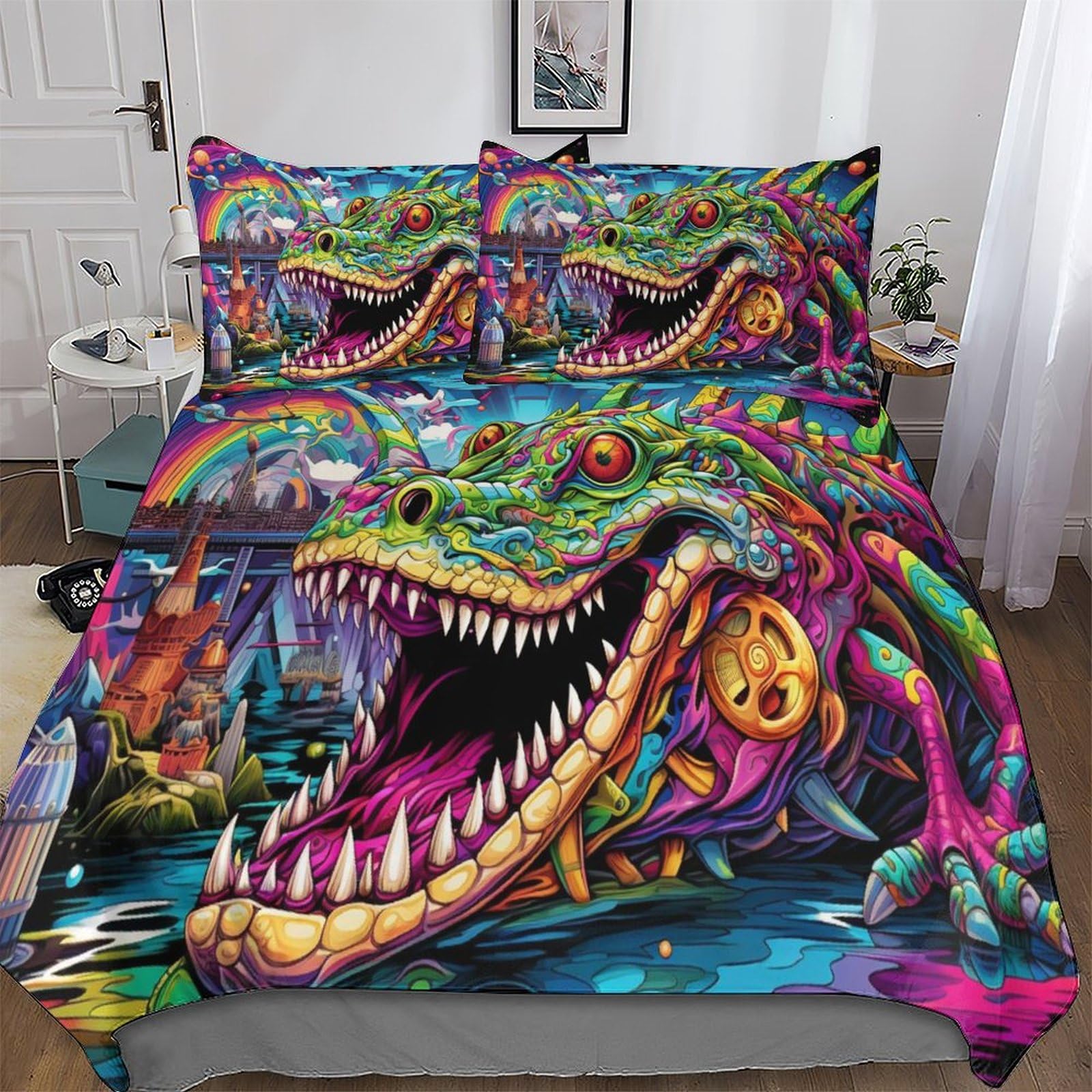 LLXXHH Crocodile Duvet Cover 3 Piece Soft Microfiber Quilt Cover Bedding Sets with Pillowcases for Kids Adult Comforter Cover Double (200x200cm)