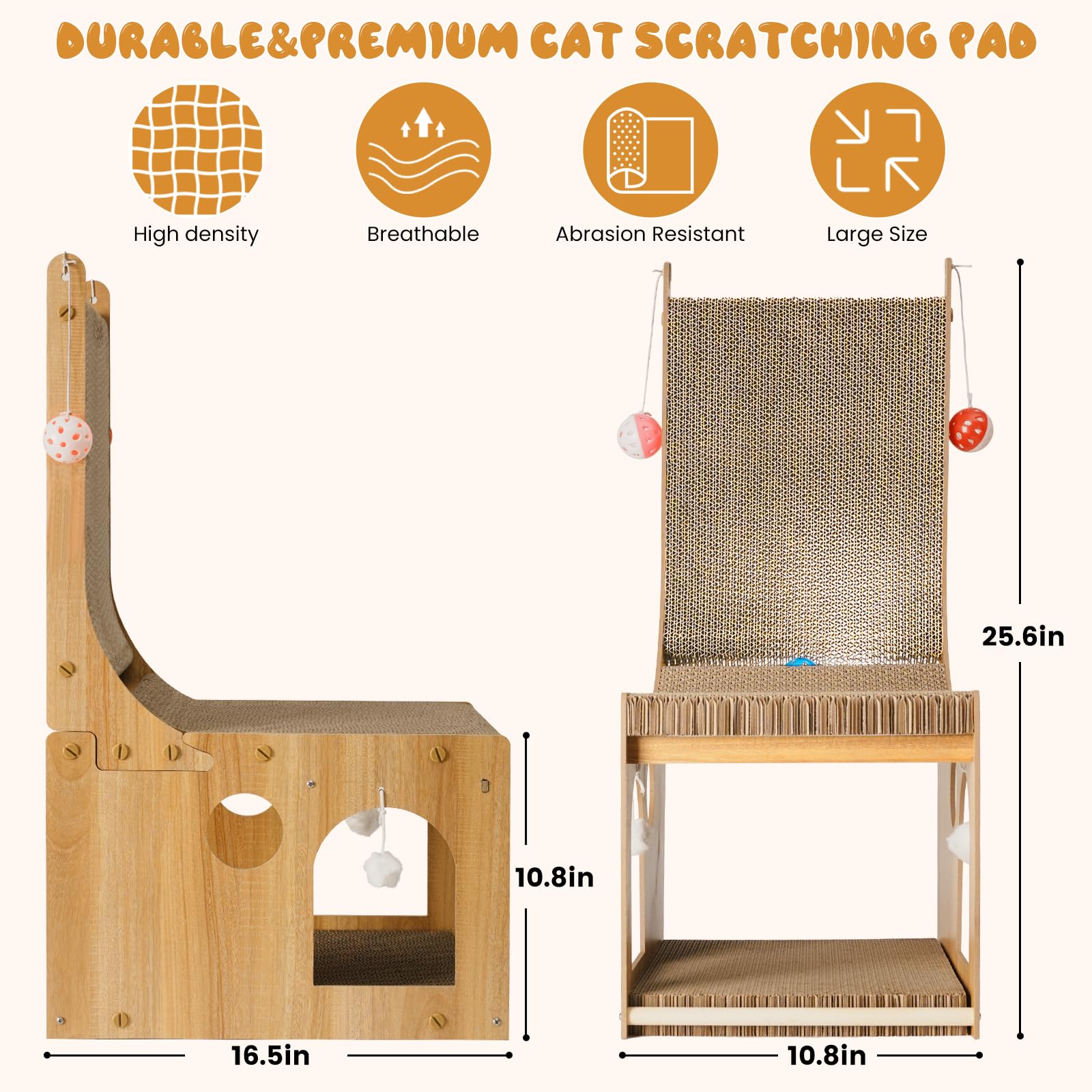 YEMOO Rascador para gatos, tabla rascadora de doble capa en L, rascador vertical en forma de L para protección de pared y sofá, rascador de cartón para gatos con 2 juguetes de bola para gatos de