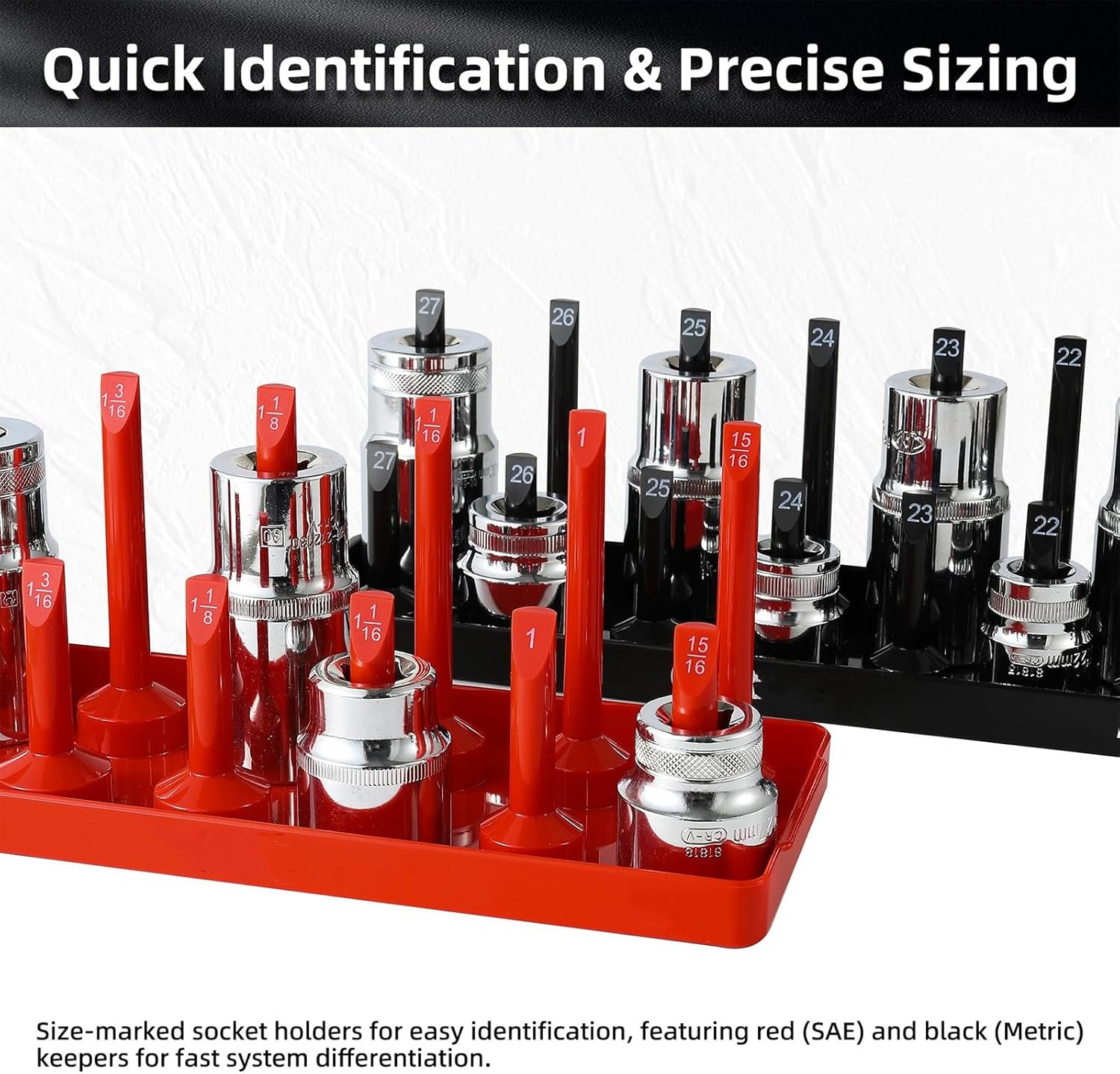 Professional 8pcs Socket Tray Systems Secure Socket Organizers Holder For Metric Perfect For 1/4" 3/8" 1/2" SAE Metric Holder