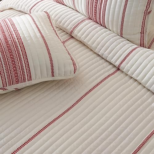 Miniatura 6 de Great Bay Home Juego de ropa de cama reversible King para todas las estaciones, colchas modernas y ligeras - Colchas a rayas rojas (incluye 1