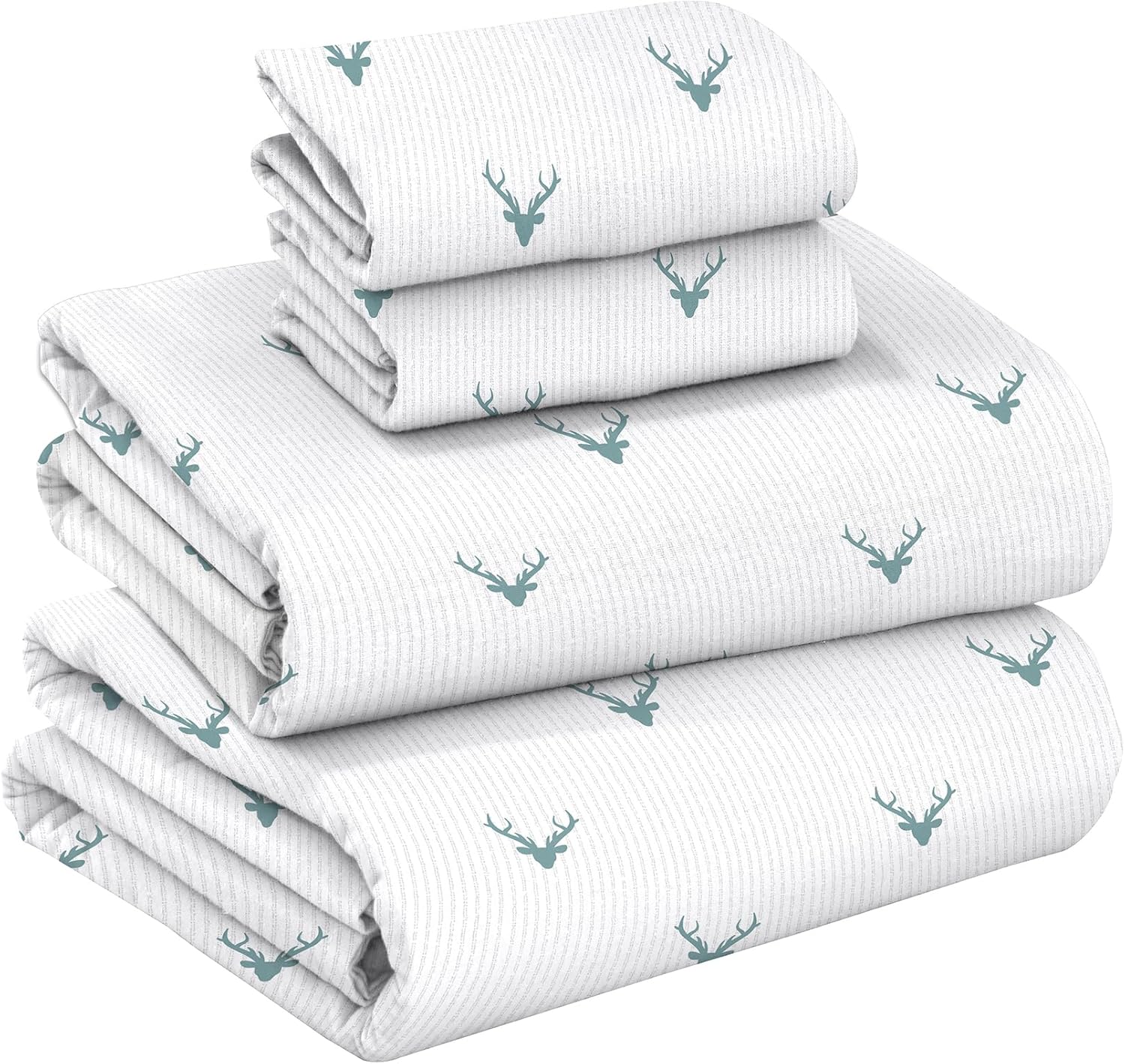 RUVANTI Flannel Sheets Full Size - 100% Cotton Double Brushed Bed Sheets Set, Deep Pockets 16 Inches, All Seasons Breathable & Extra Soft Full Sheets, Warm & Cozy, 4 Piece, Stag Synphony