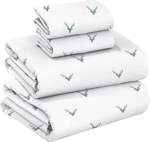 Vista 328 de RUVANTI Juego de sábanas de franela 100% algodón, tamaño matrimonial, 4 piezas, Alpine Serenity Serenidad alpina