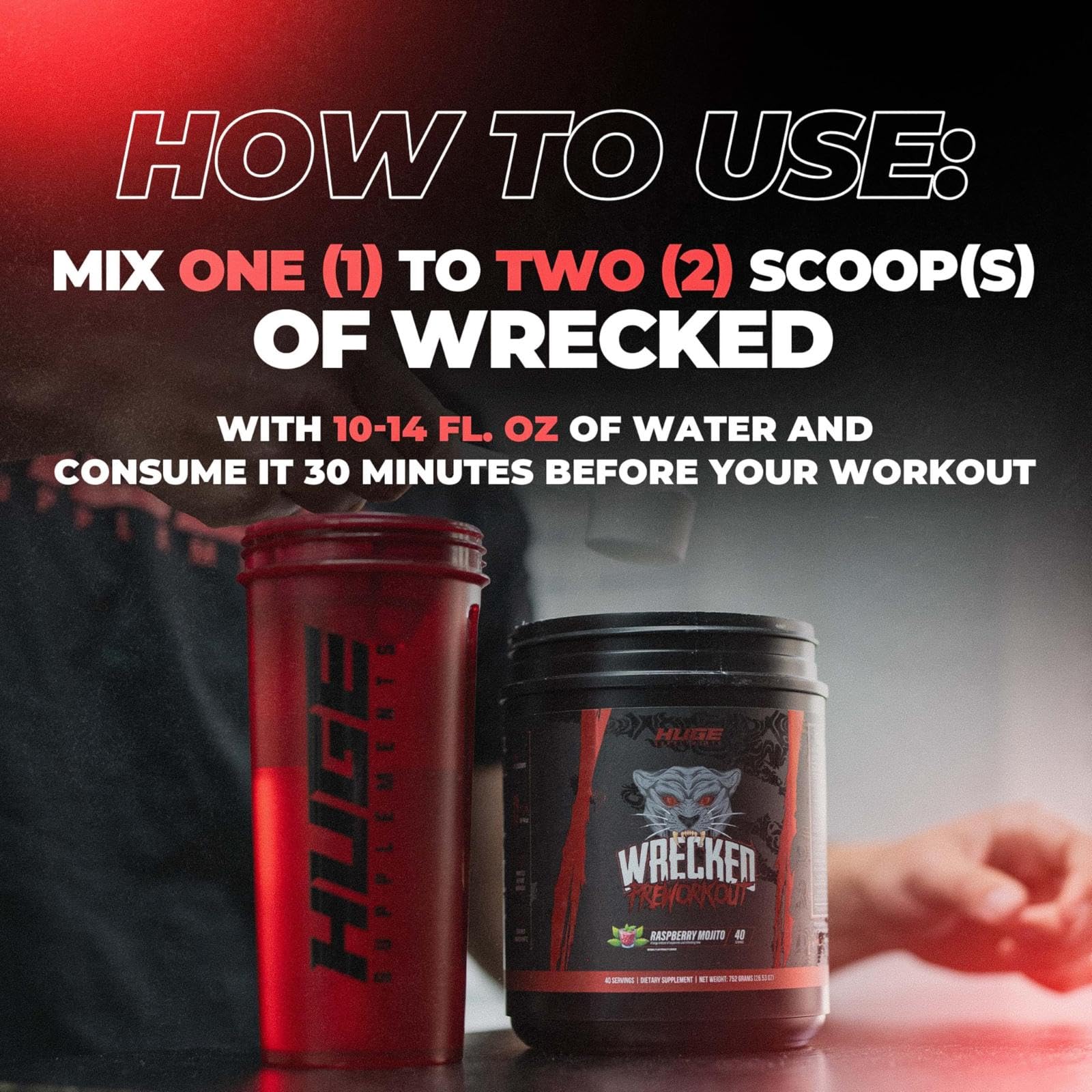 Wrecked Pre Workout Powder, Advanced Formula, Boosts Energy, Focus, Pumps & Performance, Per 2 Scoops: 10g L-Citrulline, 6.4g Beta Alanine, 5g Tyrosine, 1g Alpha GPC, 300mg Caffeine Anhydrous & More — Amazon image 4