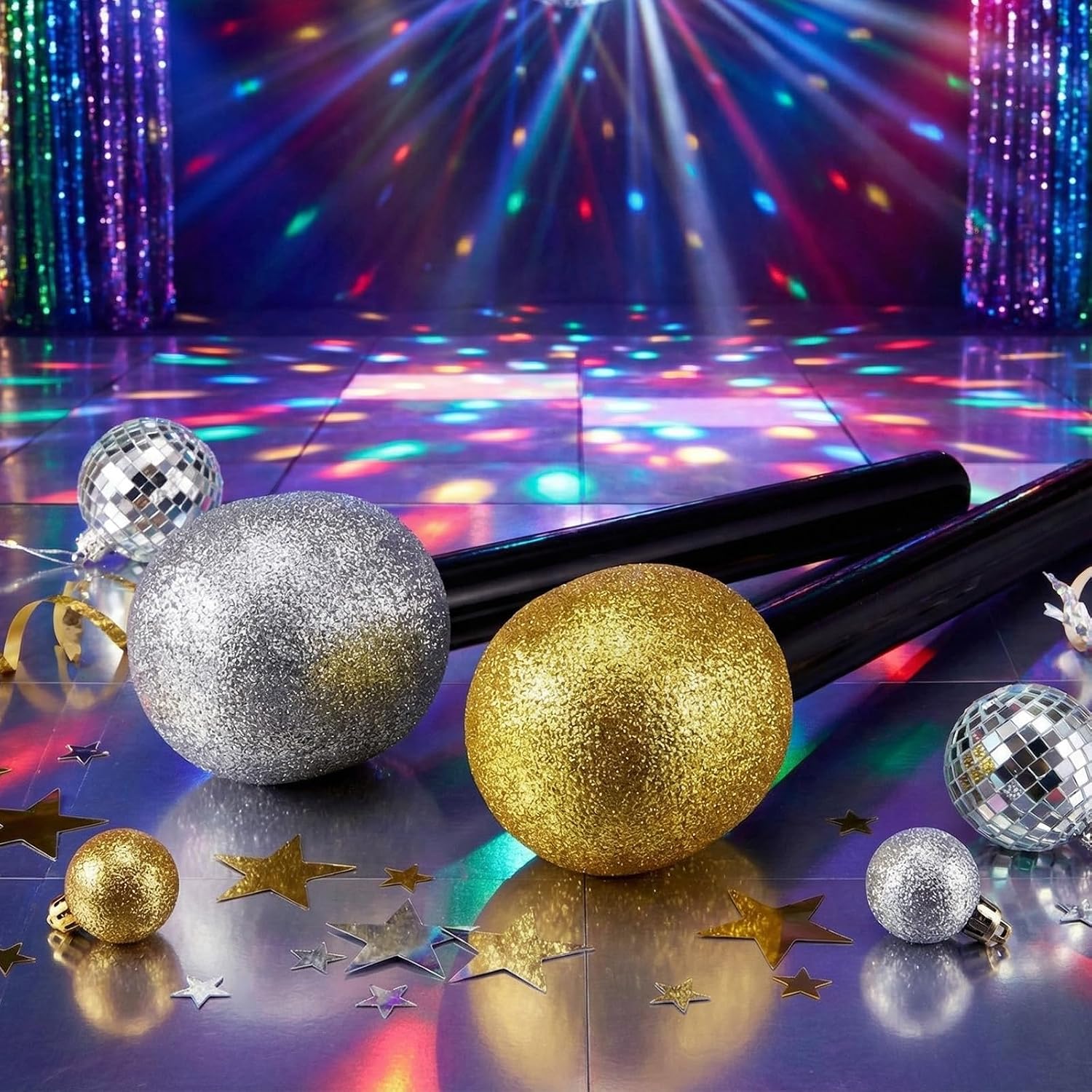 Yaomiao 4 Pcs Fake Microphone Prop Plastic,Glitter Silver and Gold,Classic image 4