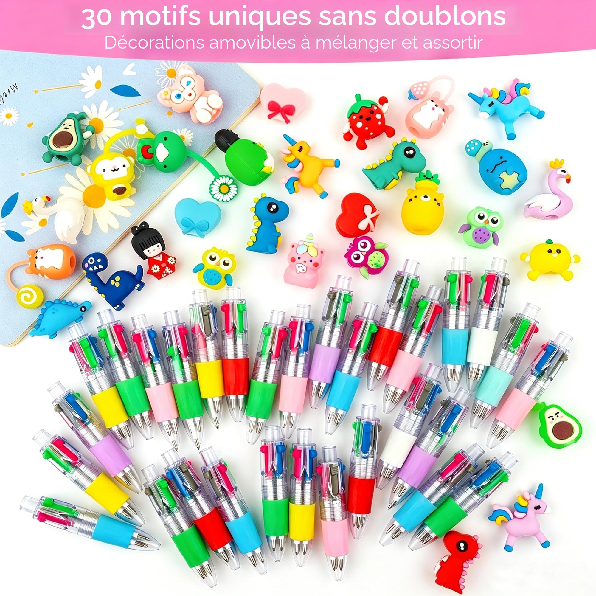 leyun Pack de 30 Stylos 4 Couleurs pour Enfants - Idéal pour Pochette Cadeau Anniversaire Enfant & Souvenirs