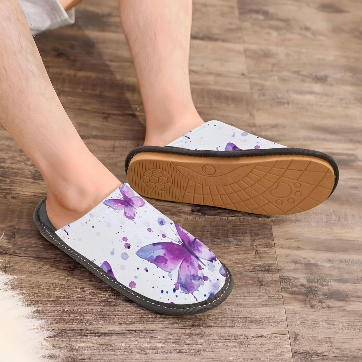 Butterfly House Slippers – Cozy Fuzzy Slippers for Guests, Washable & Disposable, Perfect for Shoeless Home, Spa & Hotel Use A111815