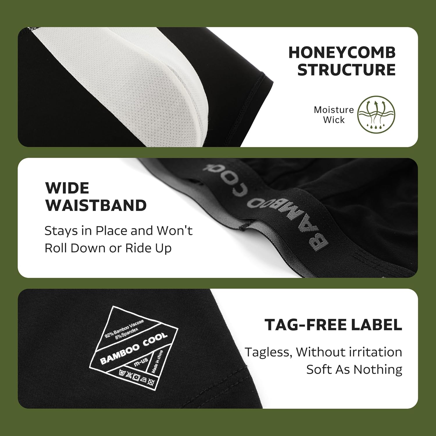 BAMBOO COOL Men's Ultra Breathable Underwear,No Riding Up Boxer Briefs with ComfortFlexible Waistband,Multipack - Image 3