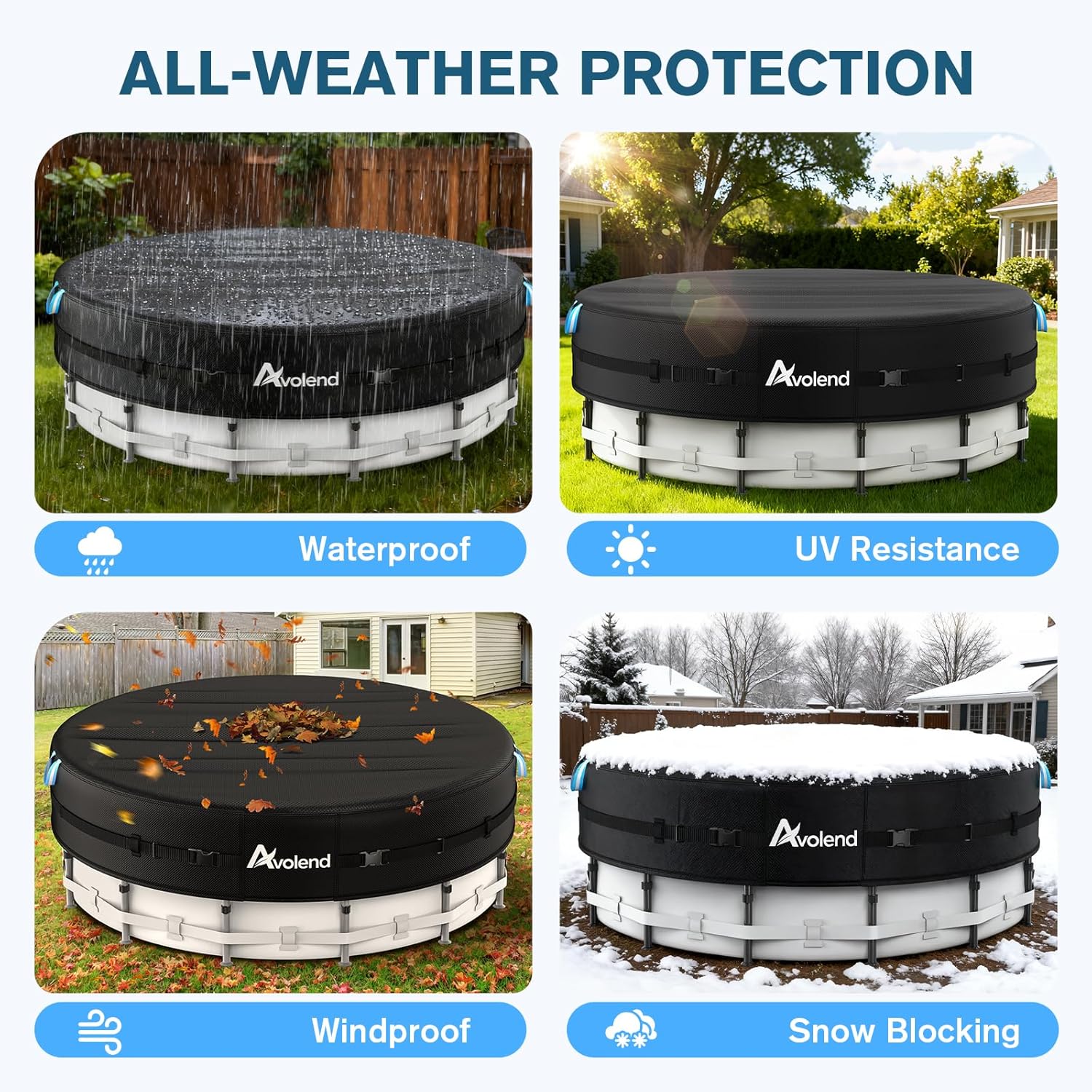 21 Ft Round Pool Cover, Heavy Duty 500D Solar Cover for Above Ground Pool, Excellent Windproof with Reflective Handles & Luminous Ground Nails, Cold and UV Resistant