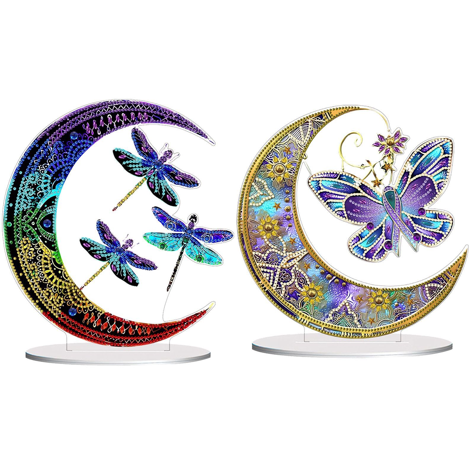 Lebartm 2Pcs DIY Diamond Desktop Ornament Special Shaped Crystal Diamond Art Painting Tabletop Ornaments Double Sided Pattern Single Sided Diamond Home Decor