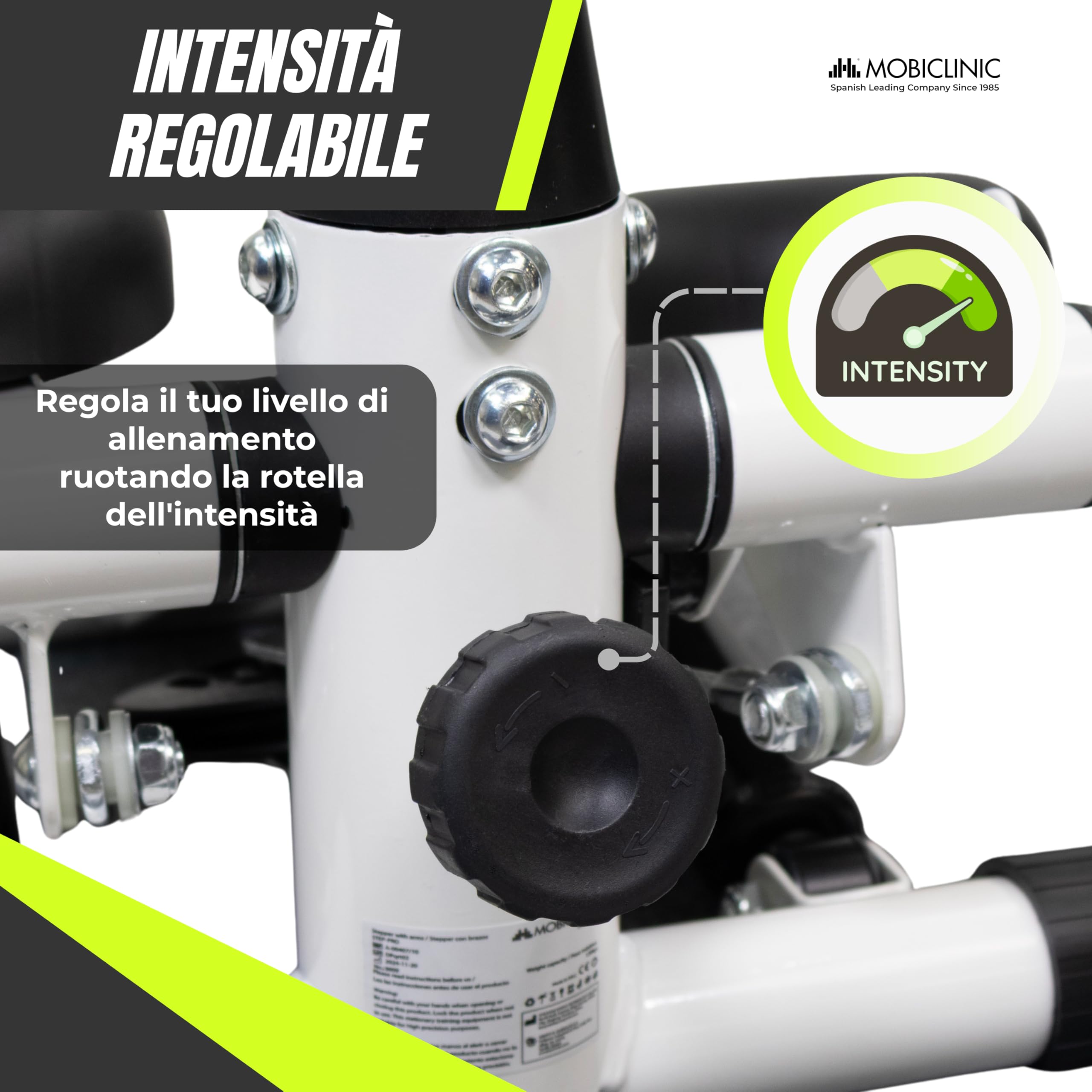 Mobiclinic®, Stepper con Manubrio, Altezza Regolabile, Monitor LCD, Intensità Regolabile, Pedali Antiscivolo, Macchina Step-by-Step, Compatta, Esercizi a Casa, Step-Pro