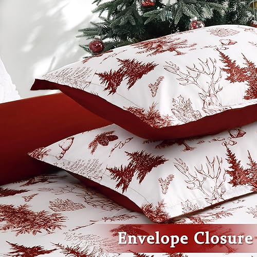 Miniatura 4 de CAROMIO Juego de funda de edredón de Navidad tamaño King, reversible, ropa de cama decorativa de Navidad, edredón rojo de microfibra suave + 2