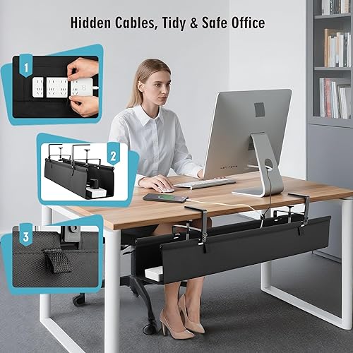 Miniatura 7 de Bandeja grande para organizar cables debajo del escritorio, organizador de cables de tela para organizador de cables, organizador de cables de