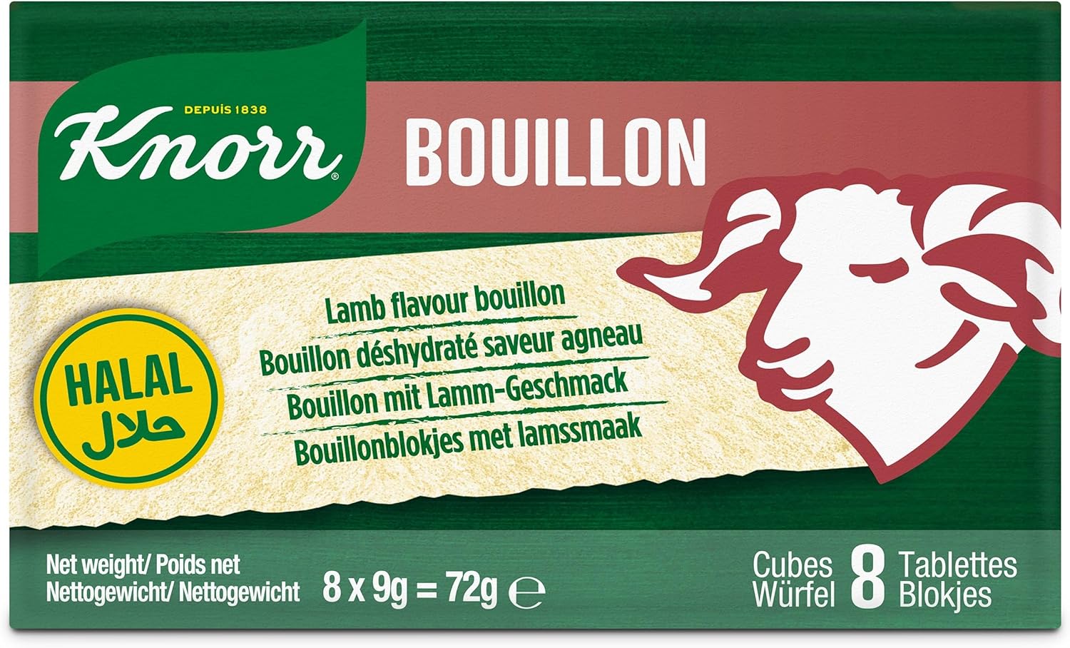 KNORR Bouillon Agneau Halal Cube (1 Unités (8 x 9g)) Amazon.fr