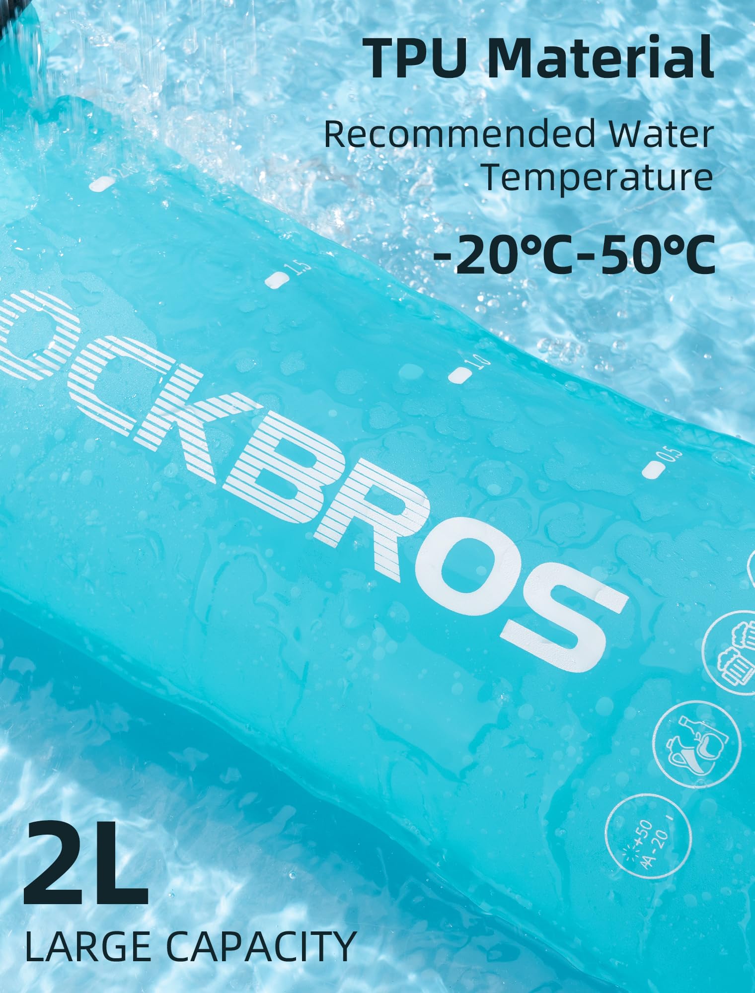 ROCKBROS Hydration Bladder 2L Water Reservoir Leakproof Water Bladder BPA Free Hydration Pack Bladder Large Opening Water Storage Bladder Bag for Cycling Hiking