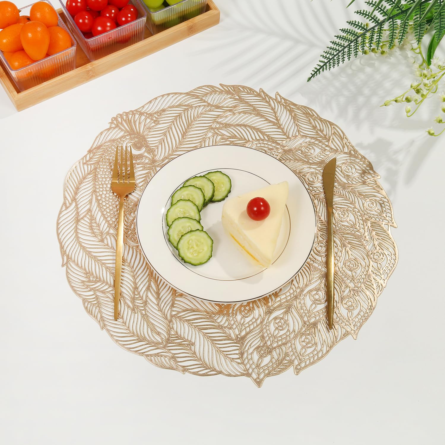 Salvamanteles Lavables, Juego de 4 Manteles Individuales Navideños Lavables de PVC con Diseño de Pavo Real y Filigrana Resistentes al Calor de Lujo Posavasos Tapete Decorativo para Cuencos