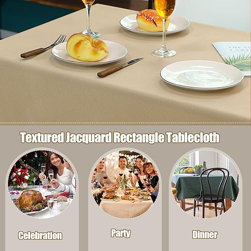 Miniatura 6 de Preboun Mantel rectangular texturizado, 3 piezas, resistente al agua, tela texturizada, mantel rectangular de jacquard, a prueba de derrames, para