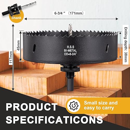 Vista 307 de Sierra perforadora de 2 3/4" (70 mm) para madera y plástico, broca de núcleo de cortador de agujeros bimetálico HSS para paneles de yeso, tableros