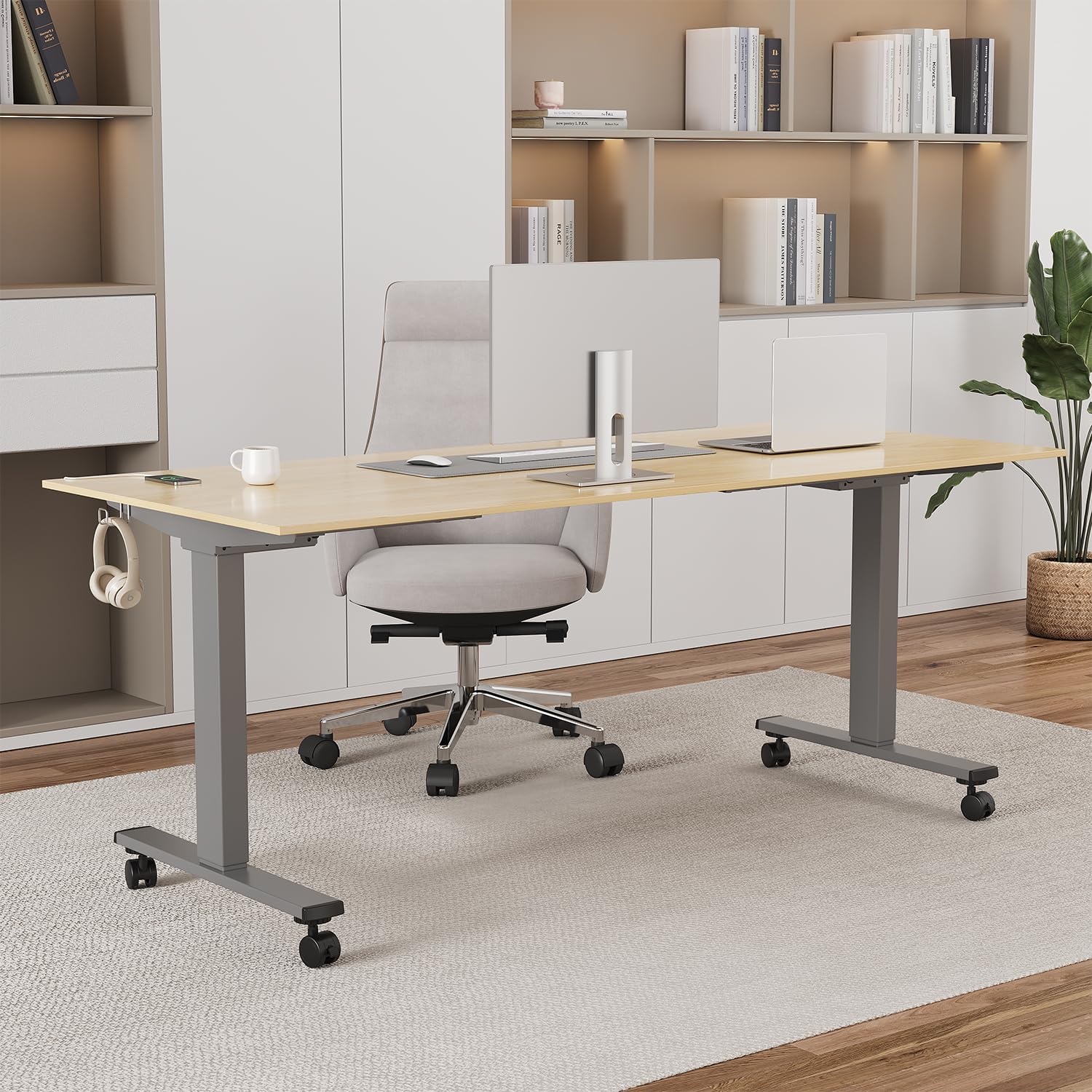 JUMMICO Höhenverstellbarer Schreibtisch Gestell mit 2 Starken Motoren, 100KG Belastbarkeit,Schreibtischgestell Höhenverstellbar mit 3 Speicherplätze & Type-C Ladeanschluss für Büro & Homeoffice