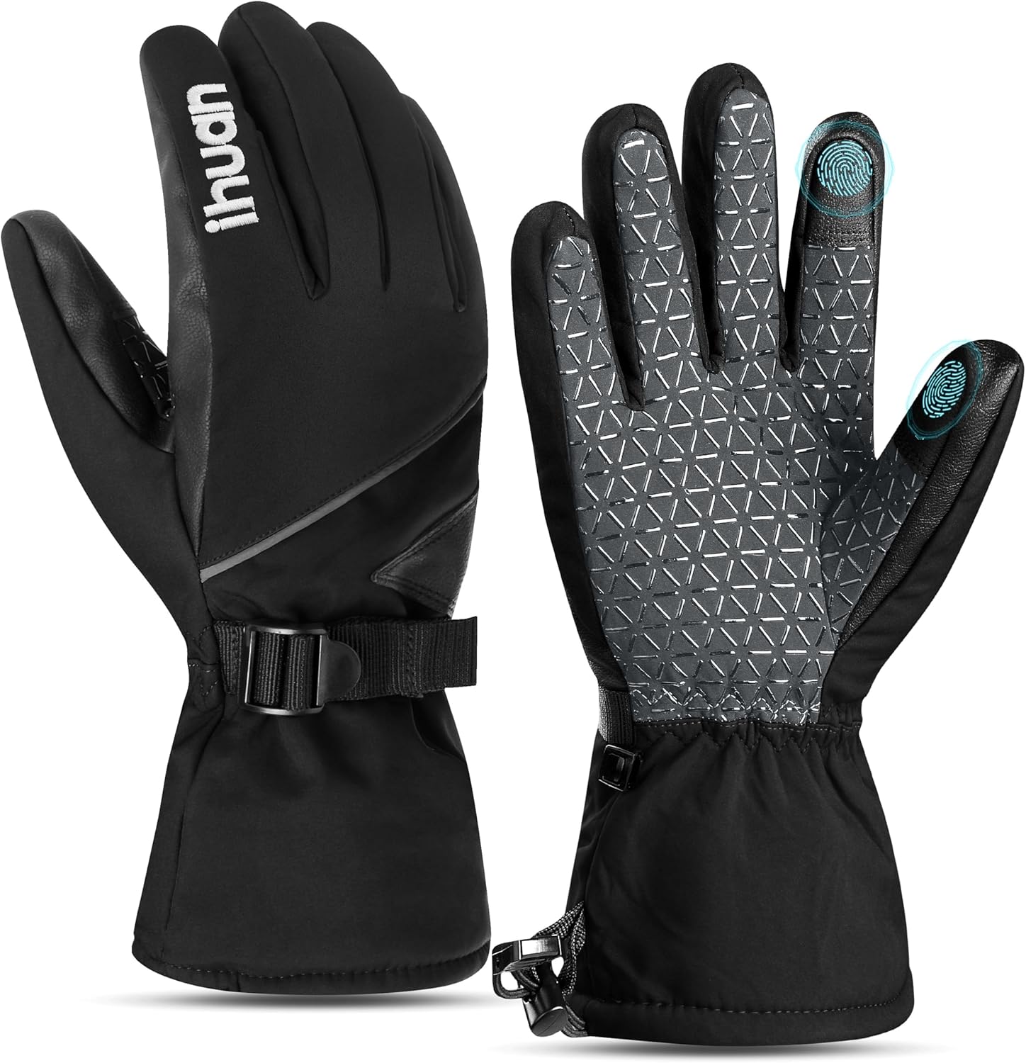 ihuan Winter Waterproof Ski Gloves Men Women, Snow Warm Cycling Cold Weather, Driving Biking Running