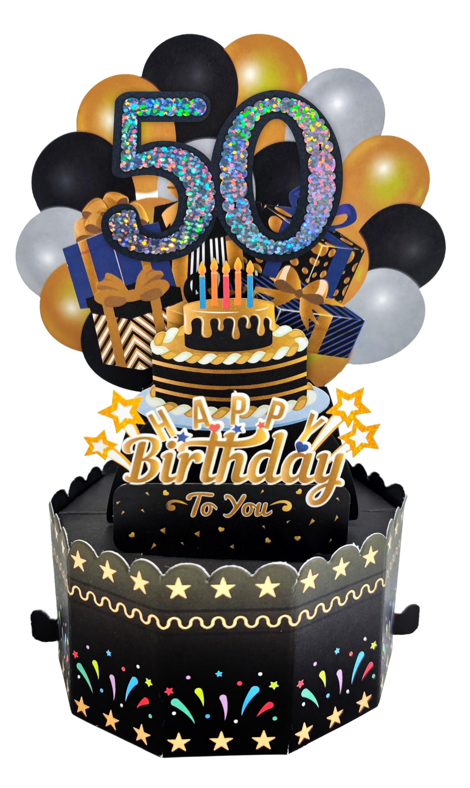 AimtoHome 50th Birthday Cards 3D Popup Birthday Greeting Cards - Birthday Greeting Card for Men, Women, Mom and Dad with Blank Note and Envelope Included (Black Gold) — image 1