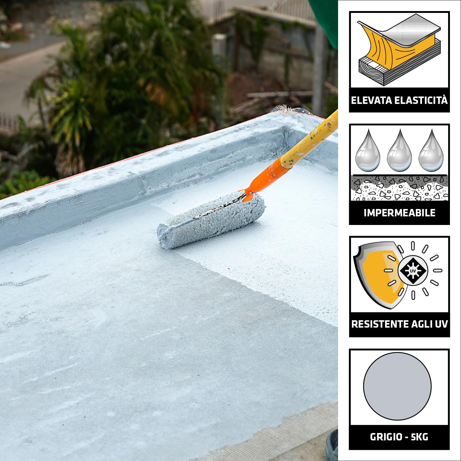 SIKA - Membrana liquida elastica - Sikalastic 510 Standard, Grigio - Impermeabilizza terrazzi e coperture in modo semplice - Resiste al calpestio e blocca le perdite - 5kg