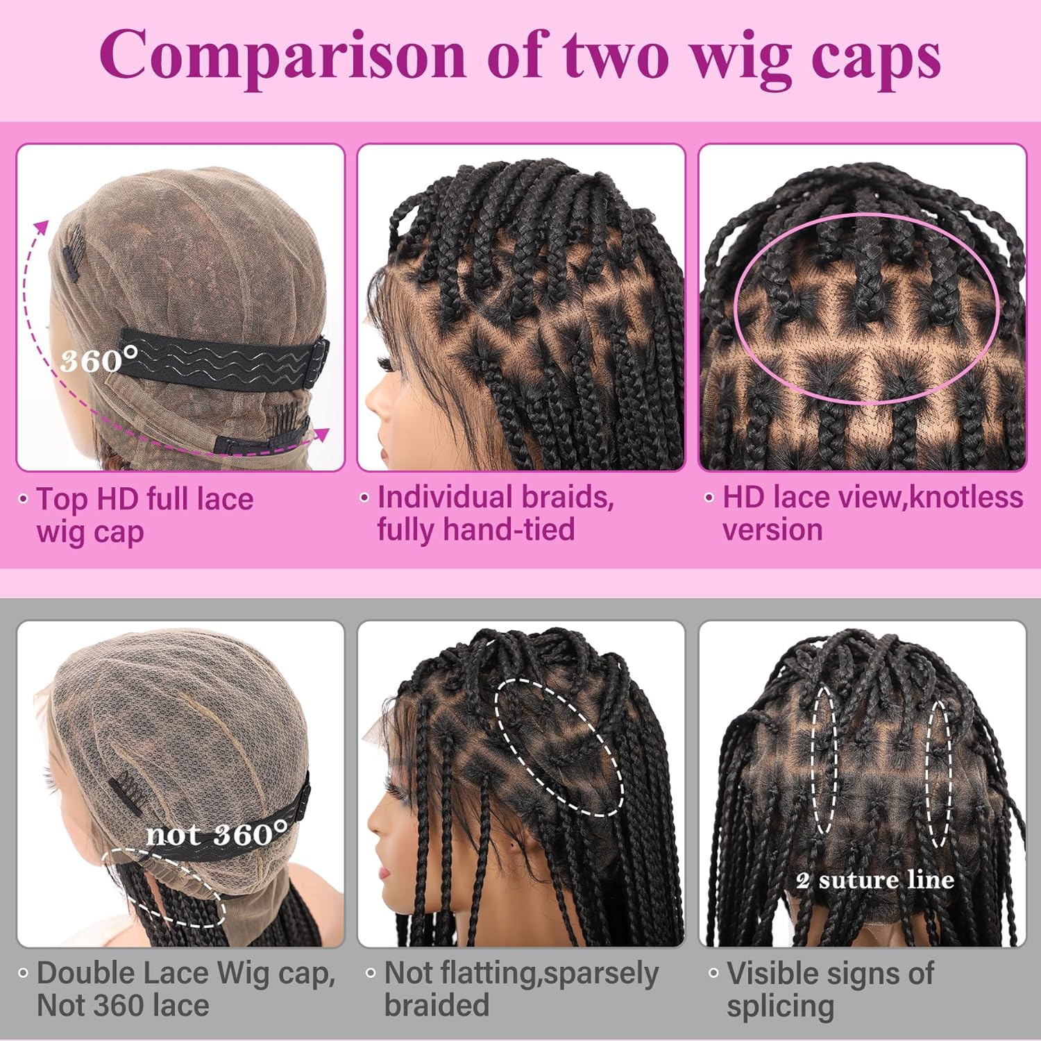 Kalyss Full Lace Braided Wigs for Black Women Knotless Braided Wigs Box Braid Wig with Boho Curly ends Braided Wigs Black Boho Braided Wig,36 Inches 360 ° HD Full Lace