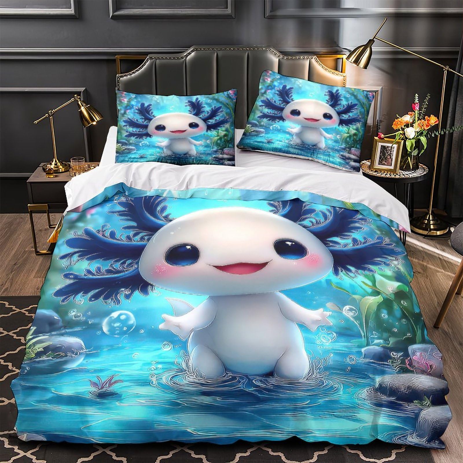 Drap de couette axolotl 3D idéal pour décorer une chambre d'amis ou d'enfants