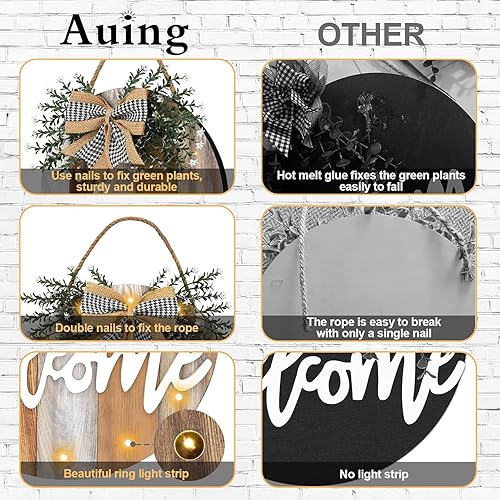 Miniatura 7 de Cartel de bienvenida Auing para puerta delantera decoración de porche frontal de casa de campo con 12 luces LED decoración de puerta para colgar al