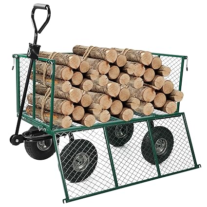 REDCAMP Garden Wagons Carts Heavy Duty Pullable, 650 Lbs Capacity Mesh Steel Yard Wagon with Removable Sides, Green
