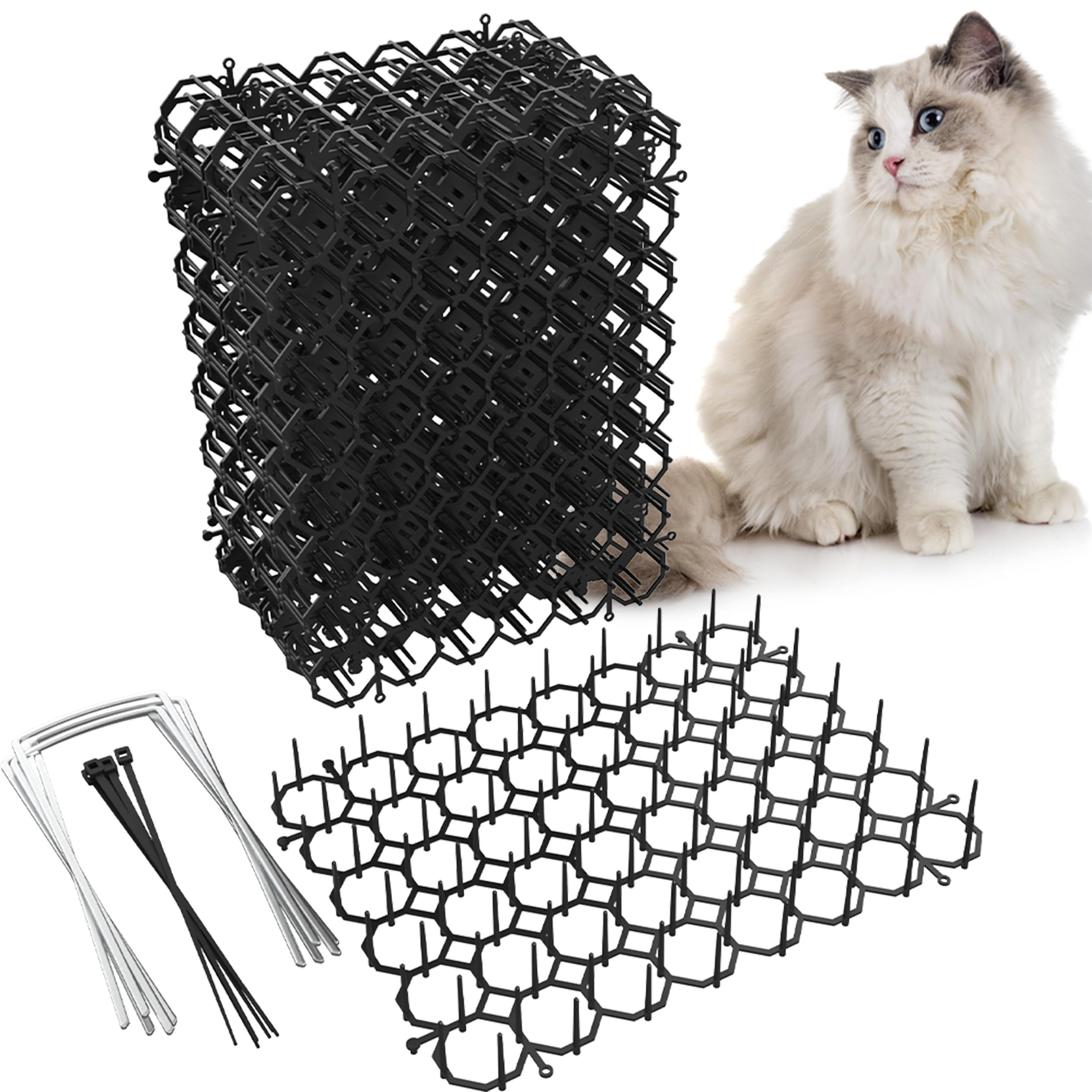 OCEANPAX Katzenmatte mit Kunststoff-Spikes, Katzenschreck, Kratzmatte für Katzen, Schädlingsstreifen, zum Graben, 24 Stück, inkl. 10 Heftklammern und 10 Reißverschlussbänder