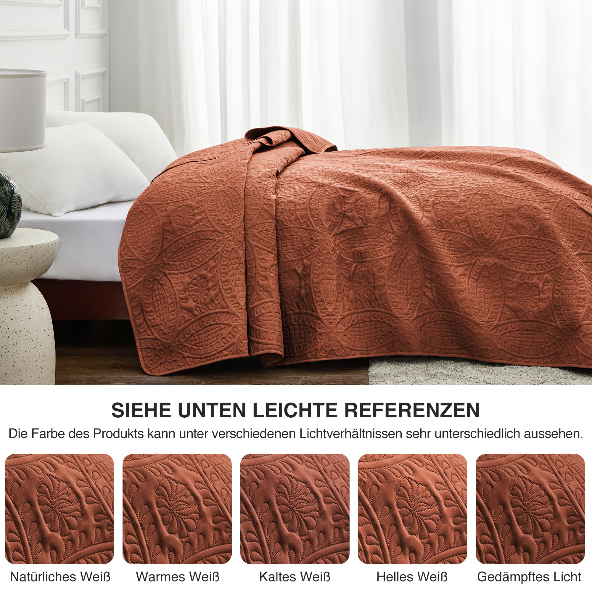 Love's cabin Tagesdecke 200x220 Ziegelrot, Weiche Bett Quilt Leichte Mikrofaser Tagesdecken Bettüberwurf 200x220, Moderne Bedspread mit Münzmuster für alle Jahreszeiten (ohne Kissenbezug)