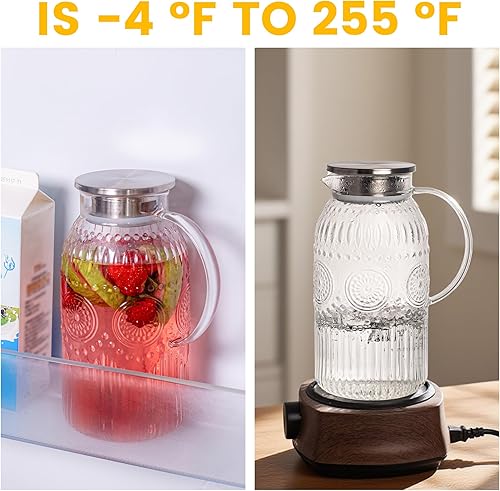 Miniatura 5 de Bandesun Jarra de vidrio con tapa, jarra de agua vintage de 68 onzas2 litros, jarra para preparación fría, café, limonada, té helado, bebidas, jarra