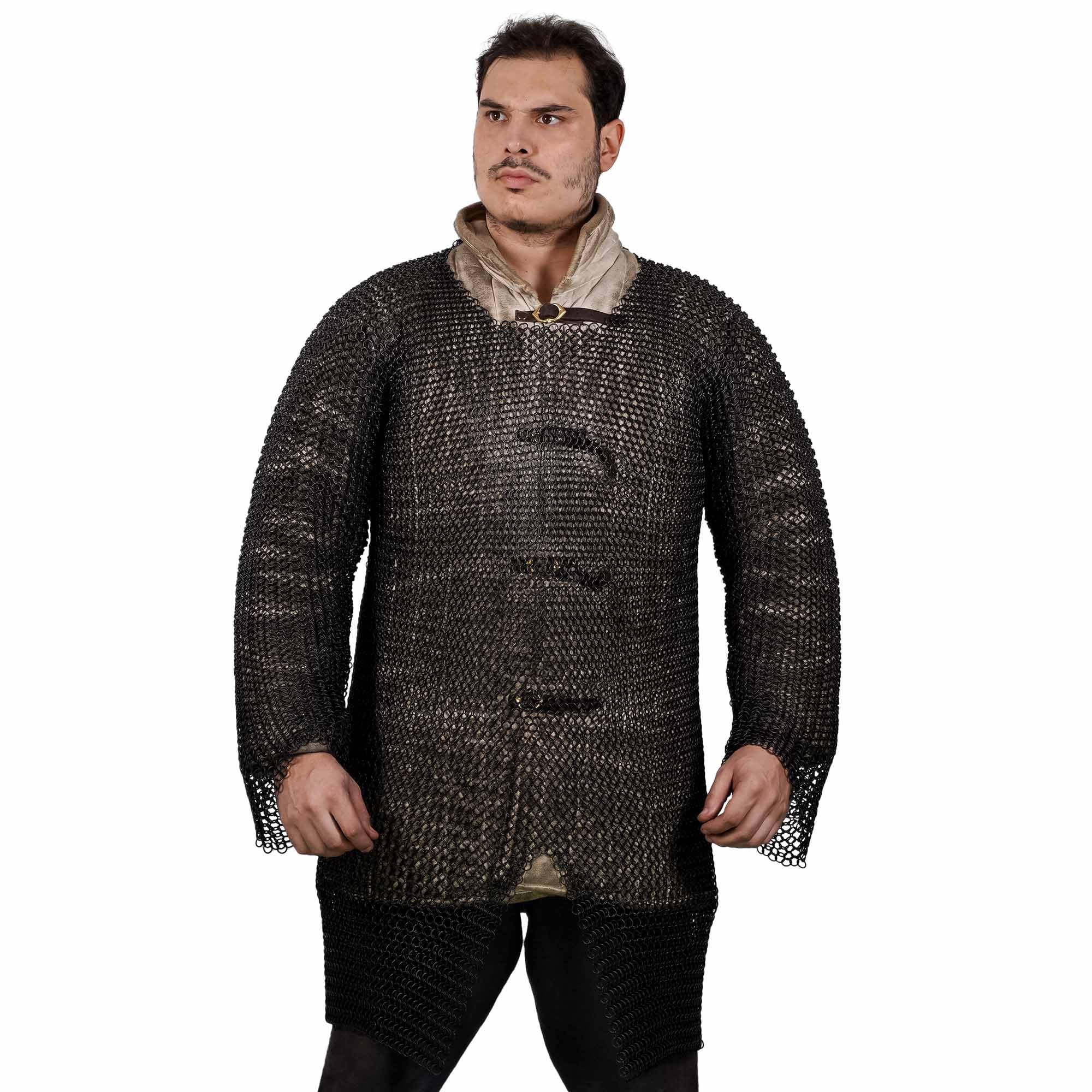 Lord Of Battles Unisex Black Medieval Chainmail Hauberk Shirt 10Mm 16 Gauge Mild Steel Butted Round Rings Armor Hauberk Chainmail Costume Perfect For Larp, Sca, Ren Fair