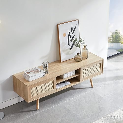 Miniatura 2 de Soporte de TV moderno de mediados de siglo para sala de estar con almacenamiento, consola rectangular de 55.12 pulgadas para televisores de hasta 60