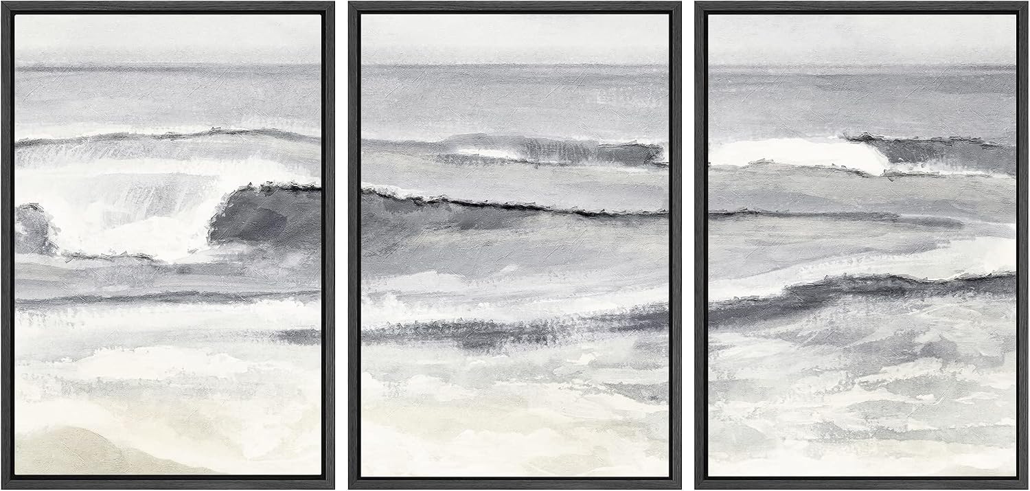 Amazon.com: SIGNWIN Framed Canvas Print Wall Art Set Gray Ocean Wave ...