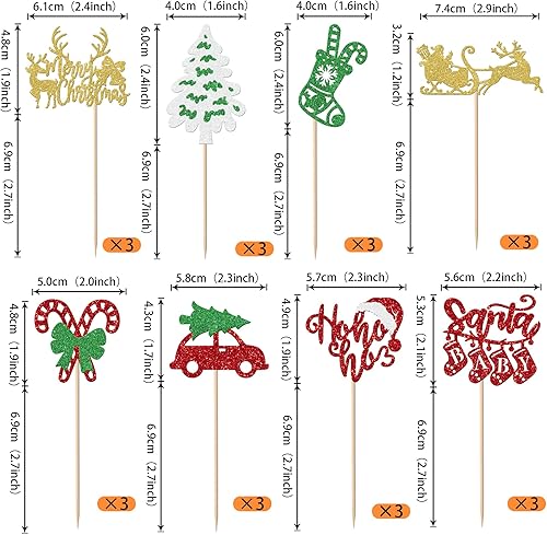 Vista 143 de Rsstarxi Paquete de 30 adornos navideños para cupcakes de hombre de jengibre con purpurina para baby shower, decoración para temática de Feliz