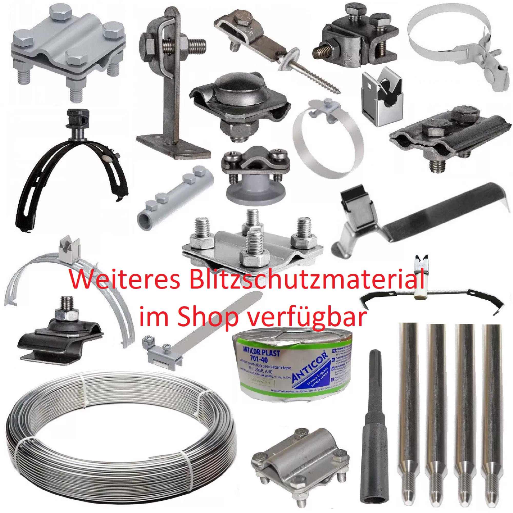 Blitzschutz Blitzableiter Material Tiefenerder feuerverzinkt oder aus Edelstahl (Firstziegelhalter Edelstahl/Anthrazit)