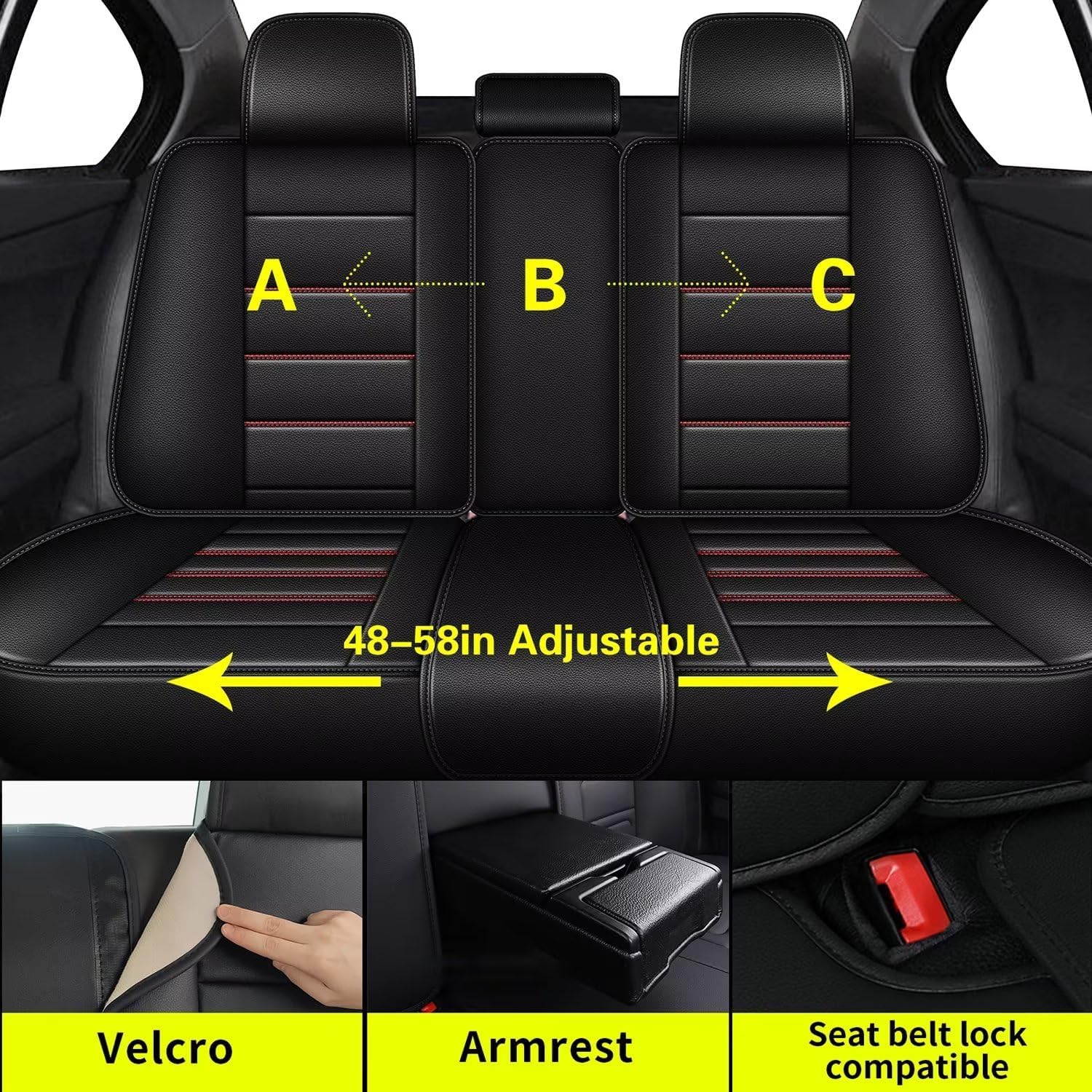 IKABEVEM Car Seat Covers Fit for Mitsubishi Outlander Sport 2011-2025 2026: Full Set Luxury Leather Automotive Seat Covers, Car Seat Protector(5 Seats, Black&Redline)