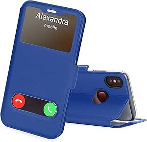 FYY Case for iPhone X/10/Xs 5.8", Magnetic Flip Phone Case Stand Protective Cover with Window View Function for Apple iPhone X/10 (2017)/iPhone Xs (2018) 5.8" Navy Blue