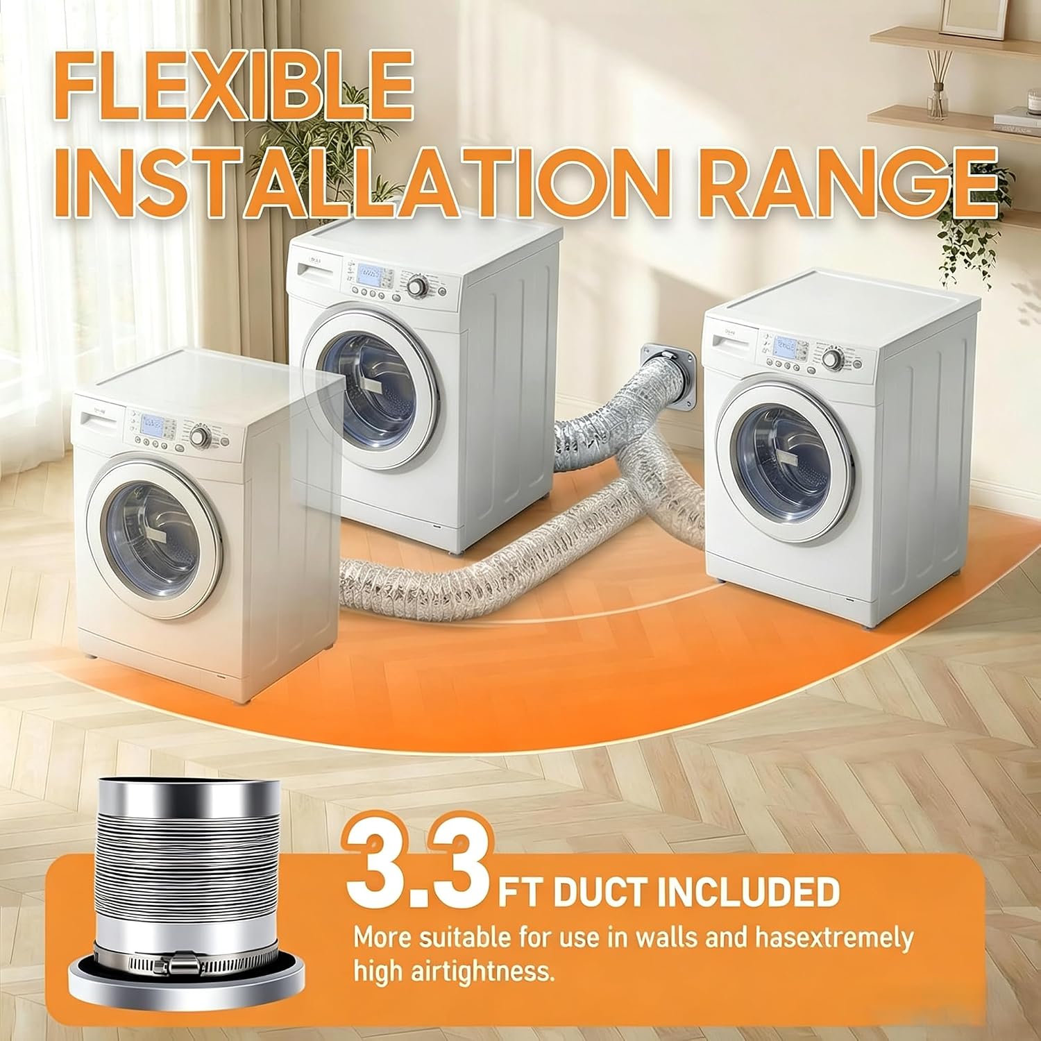 3.3ft 4" Magnetic Dryer Vent Coupling & Hose DV180 Airtight Seal Dryer Vent Connector Kit Magnetic Design Easy to Install Quick Connector Including a Duct and two Clamps image 3