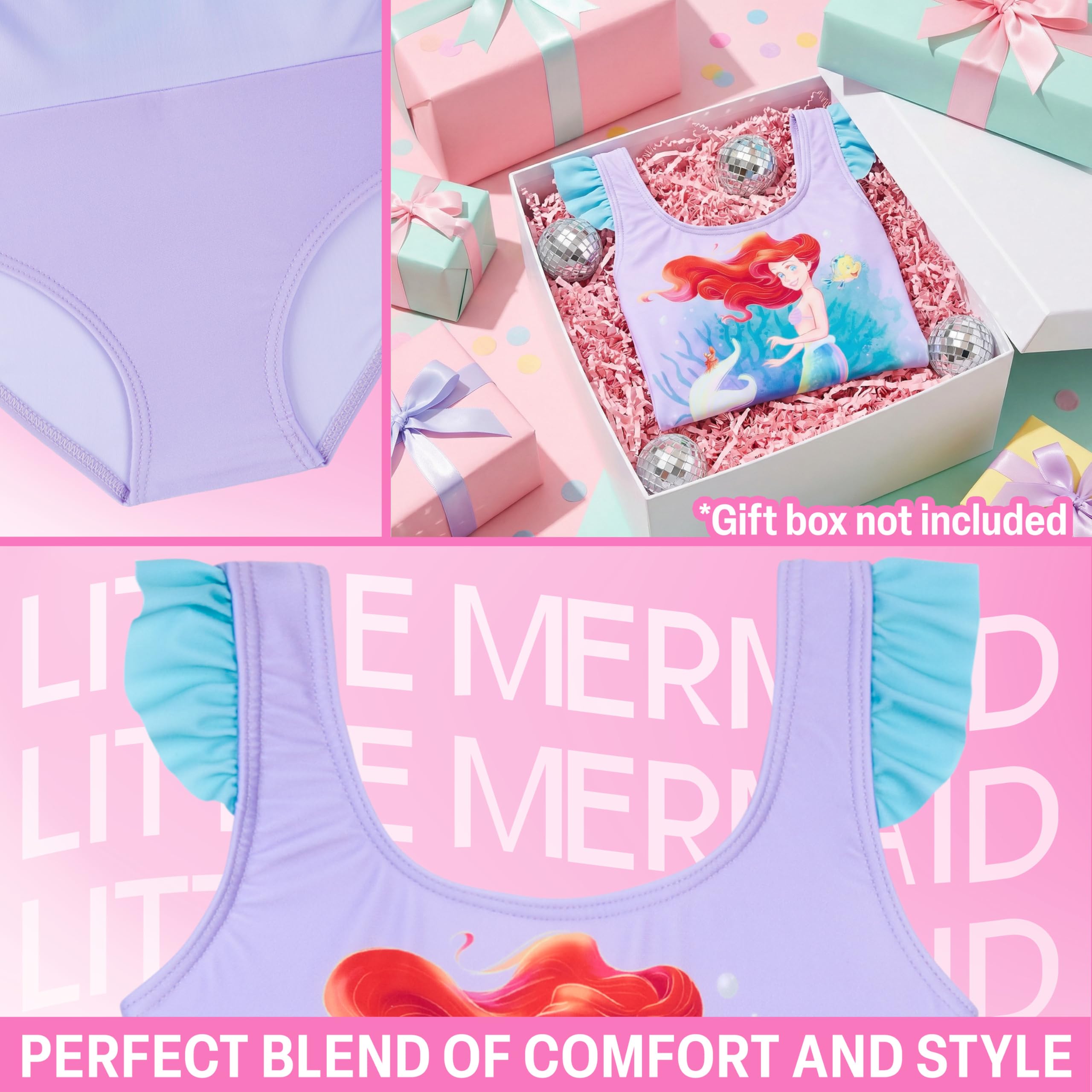 Get Trend Barbie | Disney Ariel | Cenicienta | Bella Bañador Niña con Falda, Bañador Natación de Una Pieza, Traje de Baño Niña, Regalos para Niñas