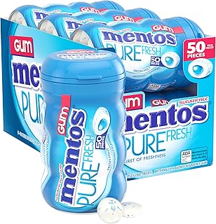Mentos Pure Fresh Sugar-Free Chewing Gum with Xylitol, Fresh Mint, 50 Piece Bottle (Bulk Pack of 6)